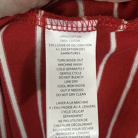 Beach Lunch Lounge Red White Stripe Fringe Hem Short Sleeve Dress Women's XL - Picture 6 of 6